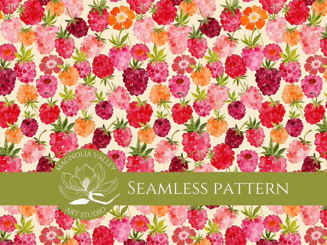 Raspberry Patterned Paper Raspberry Seamless Pattern - Scrapbook Paper, Printable Pattern ...