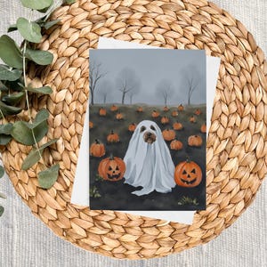 Ghost Dog Watercolor Stationery - Note Cards, Blank Cards, Greeting Card, Thank You Cards, Halloween, Autumn, Spooky Puppy, Ghost Cards