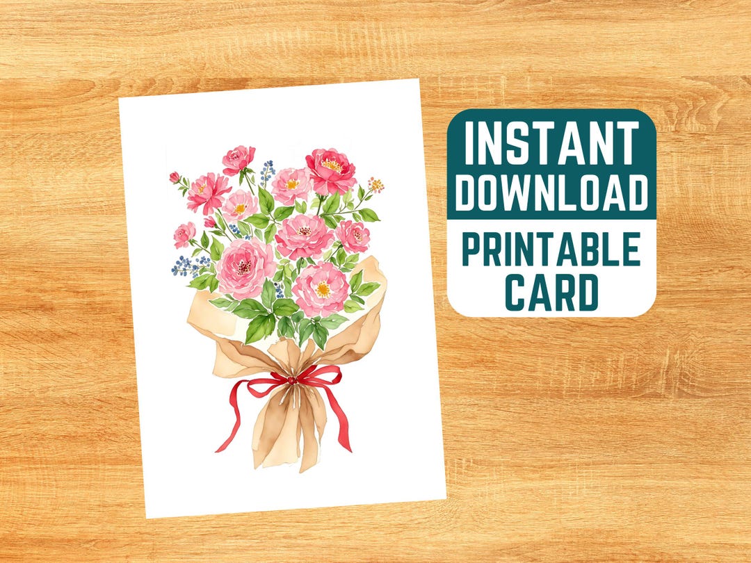 Printable Flower Bouquet Valentines Day Card - Watercolor Card, Instant ...