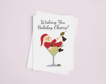 Holiday Cheers Christmas Card Set - Punny Christmas Card, Funny, Martini Christmas Card, Santa Cocktail Card, Drinking Humor Christmas