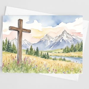 Berg Kreuz Aquarell Karte - Osterkarte, Frühling, Individuelle Grußkarte, Konfirmation, Taufe, Frühlingsblumen, personalisierte Karte