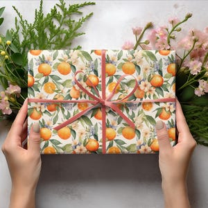 Carta da regalo con fiori d'arancio - Carta da regalo floreale, Rotolo di carta da regalo, Addio al nubilato, Frutta, Arte ad acquerello, Femminile, Alla moda, Florida, Fiore