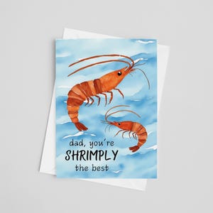 Shrimply, la mejor tarjeta para el Día del Padre: acuarela de camarones, tarjeta para el Día del Padre con camarones, tarjeta divertida para papá, juego de palabras para el Día del Padre, juego de palabras con animales, océano