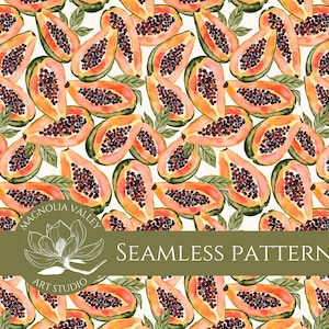 Papaya Muster - Scrapbook Papier, druckbares Muster, sich wiederholende Kunstkachel, Obst, Tropisch, Stoffmuster, Sublimationskunst, Sommer