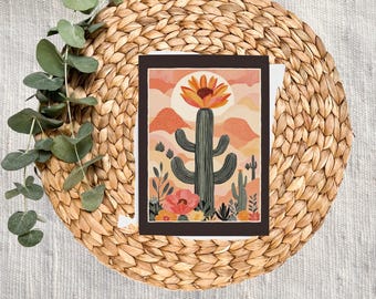 Papelaria Cactus Blossom - Cartões de Nota, Cartões em Branco, Cartão de Felicitações, Cartões de Agradecimento, Western, Sudoeste, Arizona, Arte Mexicana Vintage