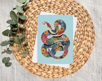 Papelaria Floral Snake - Cartões de Nota, Cartões em Branco, Cartões de Saudação, Cartões de Agradecimento, Oeste, Sudoeste, Arizona, Flores, Arte Abstrata Animal