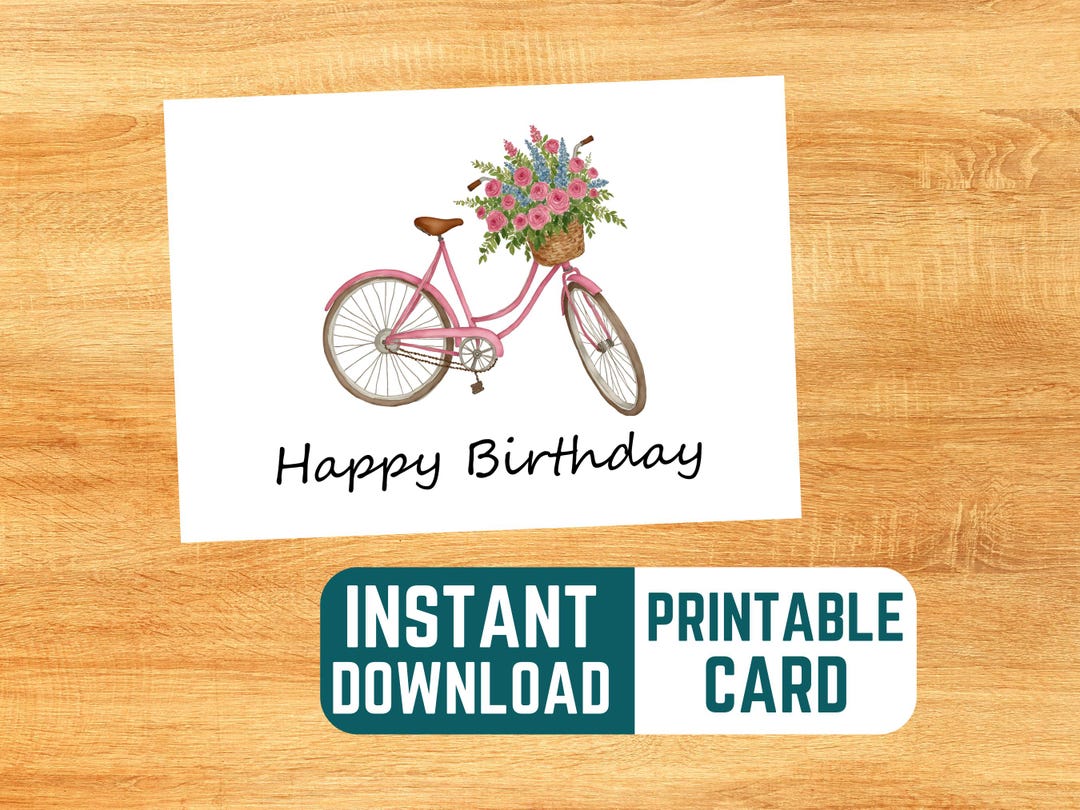 Printable Bicycle Birthday Card - Happy Birthday, Watercolor Art ...
