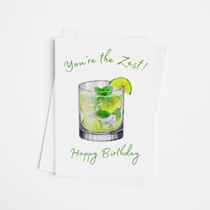 Biglietto di compleanno Mojito - Biglietto di compleanno carino, biglietto acquerello, biglietto di compleanno personalizzato, biglietto di compleanno estivo, biglietto personalizzato, cocktail, bevande