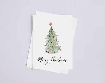 Kerstboomkaartenset - hond aquarel, kerstkaarten, leuke kerstkaarten, geschilderde kerstkaarten, chinoiserie, vrolijk kerstfeest, kerstkaarten