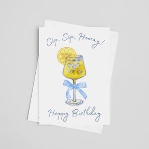 ハッピーバースデー リモンチェッロ スプリッツ グリーティング カード - Sip Sip Hooray、コケット バースデー、水彩画、カスタム バースデー カード、イエロー バースデー カード