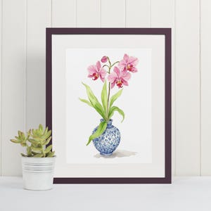 Pink Orchid Watercolor Art Print - Fine Art Prints, Vibrant Painting, Vintage Floral Wall Art, Modern Botanical Art, Purple, Floral, Flower