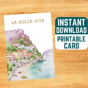 Druckbare La Dolce Vita Karte - Aquarell Grußkarte, Fine Art Karte, Blanko Karte, Italien Briefpapier, Amalfiküste, Neapel, Freundschaftskarte