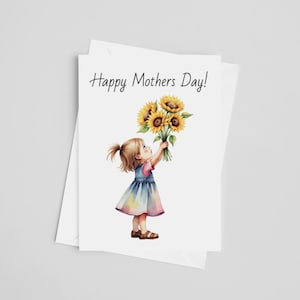 Muttertag 2 Grußkarte - Muttertagskarte, Aquarell Karte für Mama, Blumen, Pastell, von Tochter, kleines Mädchen, Sonnenblume Kleinkind
