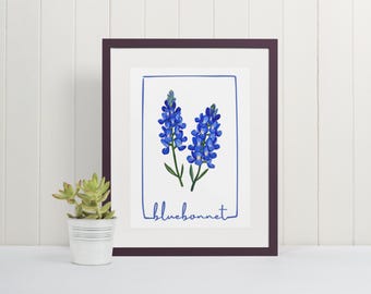 Texas Bluebonnet Watercolor Art Print - Texan, Girly Wall Art, Purple Floral, Western Decor, Wildflower, Floral, Bluebonnet Gifts, Flower
