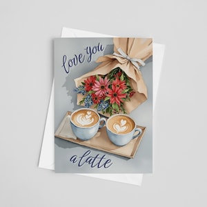 Tarjeta de felicitación "Te amo un café con leche": tarjeta de aniversario, tarjeta del día de San Valentín, tarjeta de cumpleaños coqueta, arte de acuarela, tarjeta de amor, amistad, café