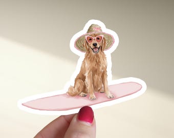 Golden Retriever Paddleboard Watercolor Sticker, Bumper Sticker, Car Magnet