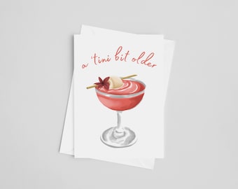 Happy Birthday Lychee Martini Greeting Card -  'tini bit older, Coquette Birthday, Watercolor, Bday Card, Cute Note Card, Greeting Card