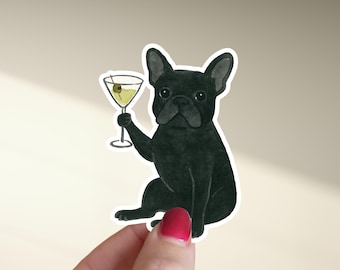 Frenchie Martini Watercolor Sticker, Bumper Sticker, Car Magnet