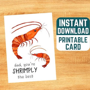 Cartão para impressão Shrimply, o melhor cartão de dia dos pais - Cartão de dia dos pais, download instantâneo, cartão para o pai, dia dos pais, engraçado, trocadilho, camarão, camarão