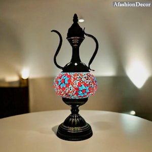 Pink Gold Tall Turkish Mosaic Table Lamp , Special Hand Made