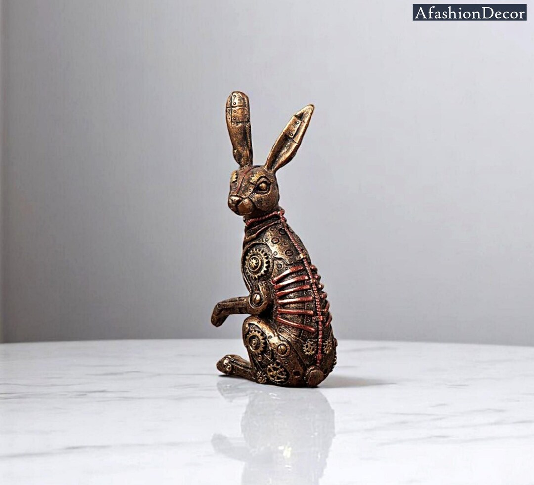 Resin Retro Rabbit Statue Steampunk Figurines Ancient Fish Statue ...
