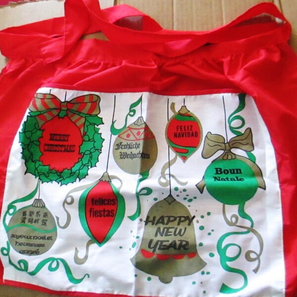 Vintage Kitschy Merry Christmas Feliz Navidad Decorative Baking Half Apron