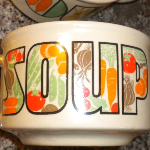 Vintage Pair of 1970s Stylized Oversized Kitschy Soup Bowls