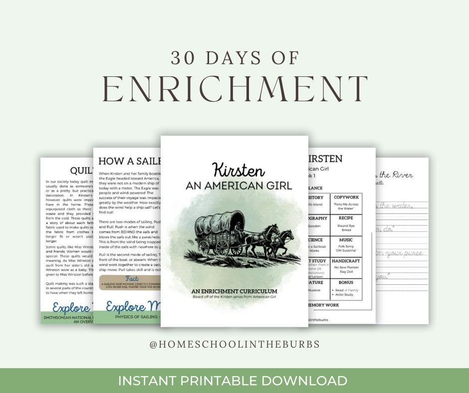 Kirsten An American Girl Based Enrichment Curriculum for Homeschool Charlotte Mason Inspired Elementary Unit Study using the Kirsten series