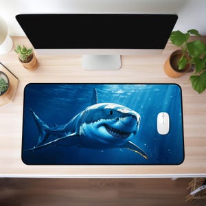 Great White Shark Desk mat, Shark Mousepad, Ocean Mouse Pad, Gaming Desk Mat, Gift for Gamers, Gaming Desk Decor, Gift For Shark Lover