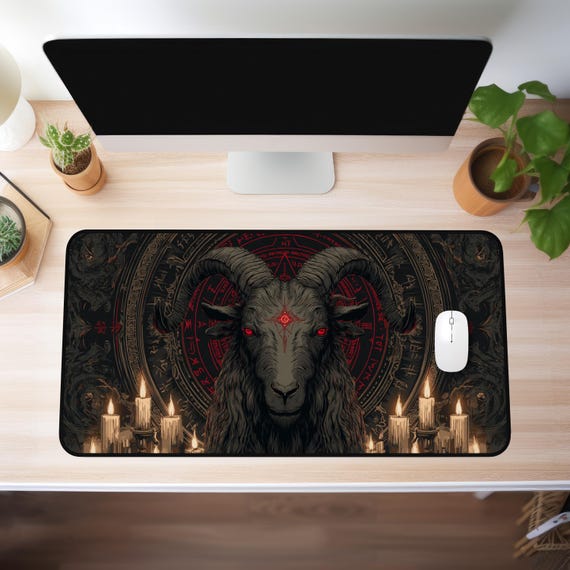 XXL Baphomet Mousepad – Mystic Occult Design, Large Gaming Desk Mat, Occult Aesthetic, Dark Ritual Altar Art