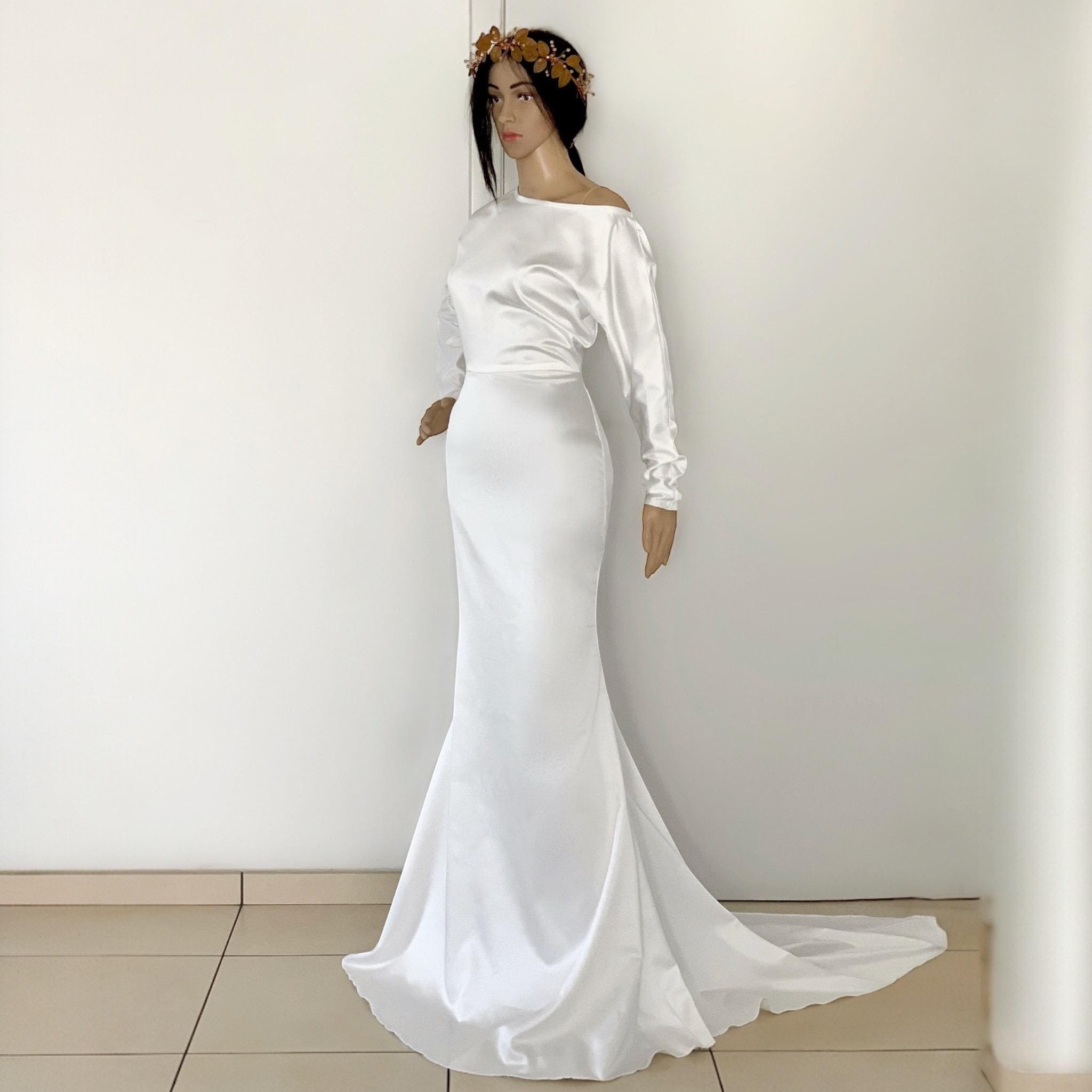 Eliza Jane Howell 1920 Inspired Wedding Dresses Long Sleeve Wedding Dress  Made Of Stretchy Satin, Simple,