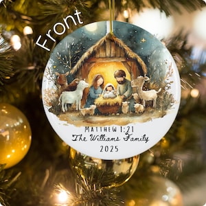 Adorno de cerámica personalizado para la Natividad: pesebre de la Sagrada Familia, regalo cristiano de Navidad.