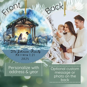 Adorno de cerámica personalizado para la Natividad: pesebre de la Sagrada Familia, regalo cristiano de Navidad.