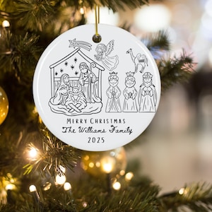 Adorno de cerámica personalizado para la Natividad: pesebre de la Sagrada Familia, regalo cristiano de Navidad.
