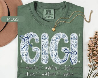Personalized Gigi Comfort Color Grandma Shirt Toile Grandkids Names Tee Grandma Est Tshirt Gift for New Gigi Reveal Mother's Day Birthday