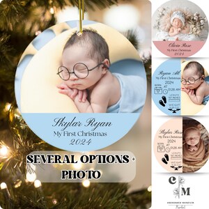 Custom Baby Birth Stats Ornament, Personalized New Baby Ornament, Baby Photo Ornament, Baby Keepsake, Baby Shower Gift, New Parent Gift