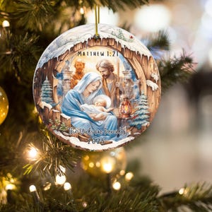 Adorno de cerámica personalizado para la Natividad: pesebre de la Sagrada Familia, regalo cristiano de Navidad.
