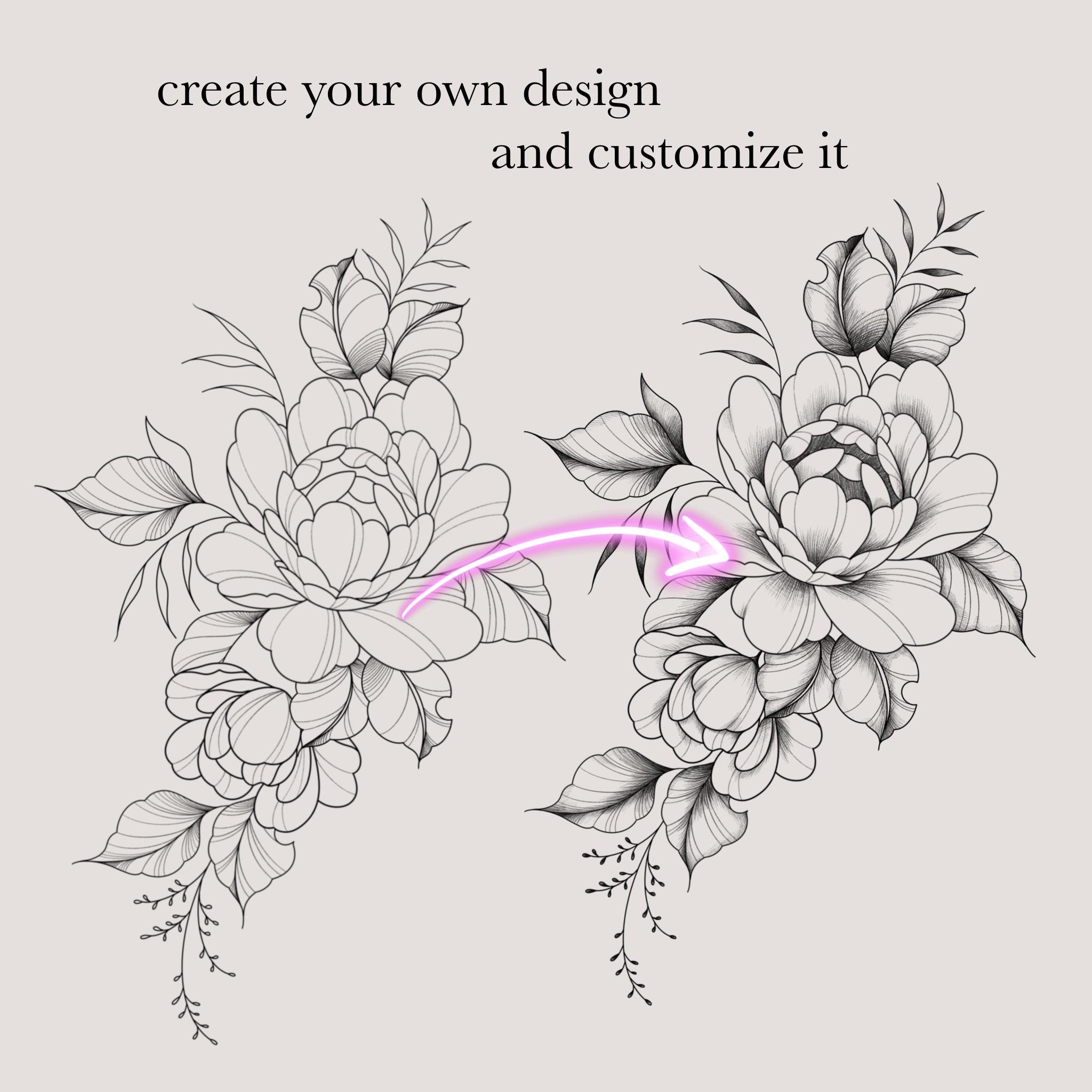 100 Peony Tattoo Stamps for Procreate • Tattoo Brushes • Peony Brushes ...