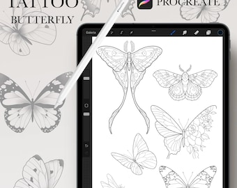 Schmetterlings-Tattoo-Stempel für Procreate • Tattoo-Pinsel • Schmetterlingspinsel • Kommerzielle Nutzung • Procreate-Illustration
