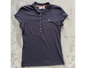 Vintage Y2K Aeropostale Polo Shirt Large Slim Fit Blue Butterfly Preppy Stretchy