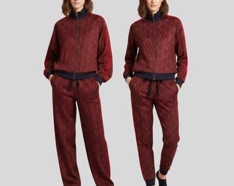 Completo tuta da donna stampato: giacca con zip e jogger, abbigliamento sportivo da casa