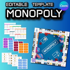 Editable Monopoly Template Canva Gameboard DIY Game Personalized Creative Family Gift Unique Printable Design Downloadable Game Board Prints