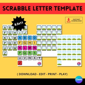 Scrabble Letter Template, Uppercase Scrabble Font, Personalized Game Board DIY Canva Editable Game, Editable Canva Letters , Printable