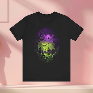 Spooky Cemetery Halloween T Shirt, Scary Graveyard Tee, Creepy Tombstone Unisex Top, Halloween Costume Shirt, Gothic Horror Tee