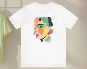 T-shirt med konstnärligt ansikte, grafisk t-shirt, unisex jerseytröja, abstrakt porträtttopp, unik design