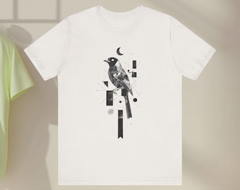 Artsy Crow Graphic Design Unisex Tee, Artistic Bird Shirt, Black Crow T-shirt, Unique Animal Print Top, Raven Lover Gift