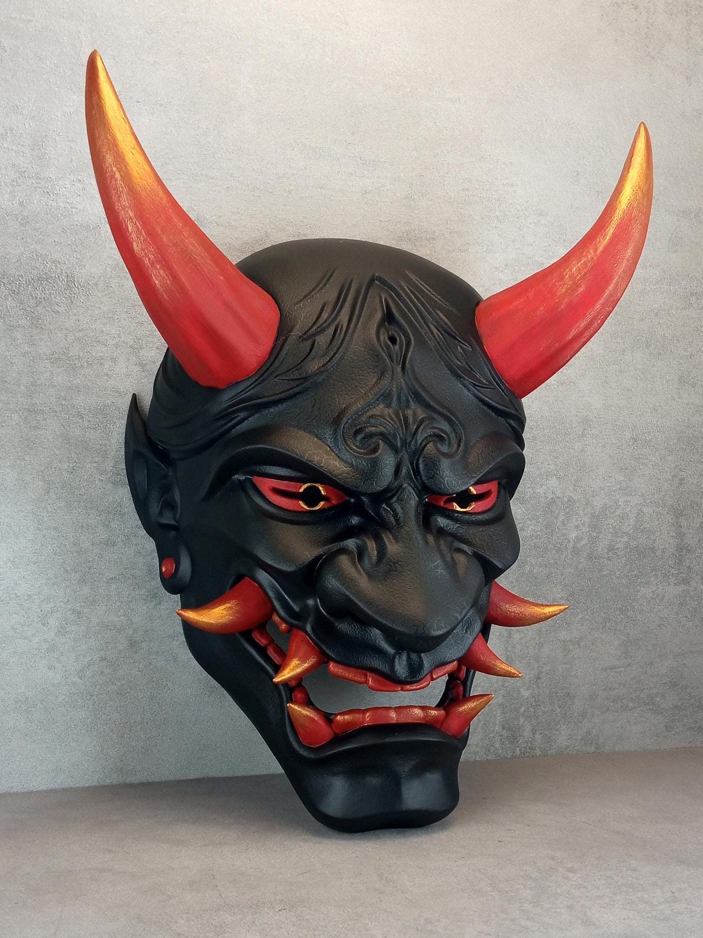 Fire Demon,black Oni Mask With Red Horns: Wearable Hannya Mask