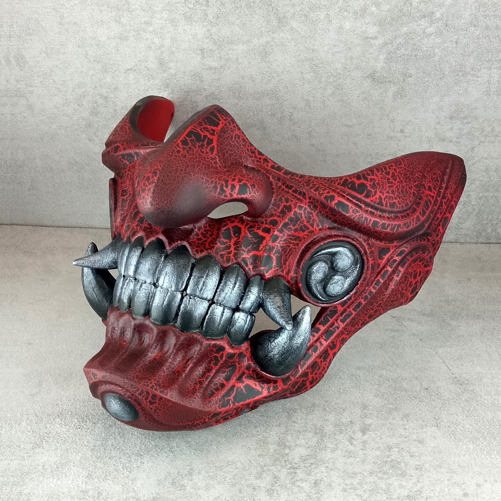 Red Cracked Samurai Mask: Wearable Hannya Oni Mask, Kabuki Decor