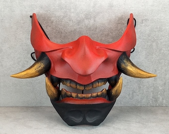Maschera Hannya Samurai rosso-nera, maschera demoniaca Kabuki indossabile