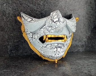 Ghost of Tsushima Mask: White Cracked Samurai Menpo, Wearable Wall